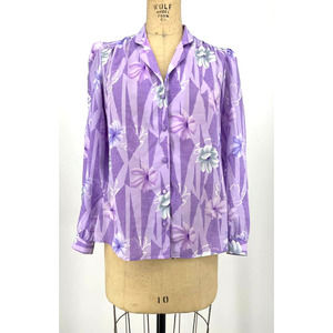 Pykettes Purple Floral Print Long Sleeve Button Front Shirt Size 12